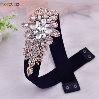 TOPQUEEN S01-B Γυναικείες μαύρες ελαστικές ζώνες για βραδινό φόρεμα πάρτι Rhinestone Γυναικεία γυαλιστερή ζώνη μόδας Daily Luxurious