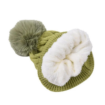 Γυναικείο καπέλο με καλώδιο βελονιά πλέξιμο φόδρα Πράσινη χοντρά αξεσουάρ χειμερινού καπέλου Pom Beanie