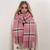 Luksuzni karirani šal Zimski topli kašmirski dugi ženski šalovi od pašmine Ženski šalovi Ženski šalovi s resicama Putni pončo pokrivač