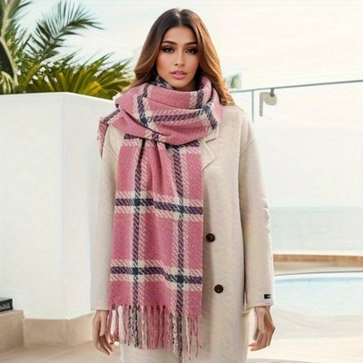 Luksuzni karirani šal Zimski topli kašmirski dugi ženski šalovi od pašmine Ženski šalovi Ženski šalovi s resicama Putni pončo pokrivač