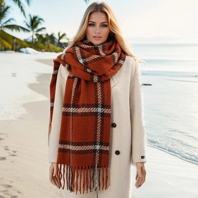 Luksuzni karirani šal Zimski topli kašmirski dugi ženski šalovi od pašmine Ženski šalovi Ženski šalovi s resicama Putni pončo pokrivač