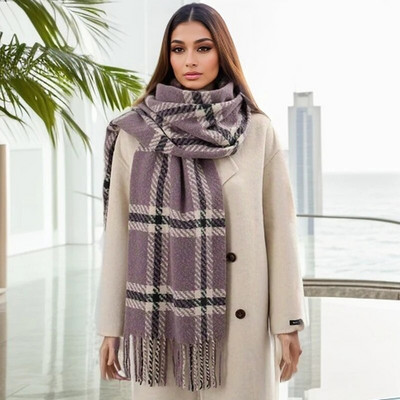 Luksuzni karirani šal Zimski topli kašmirski dugi ženski šalovi od pašmine Ženski šalovi Ženski šalovi s resicama Putni pončo pokrivač