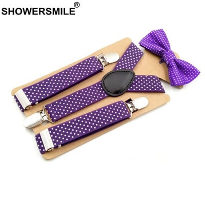 SHOWERSMILE Copii Bretele și Papioni Mov Pantaloni Unisex Bretele pentru Băieți Grils Nunta Bretete Copii