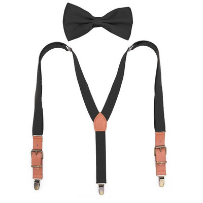 Unisex Vintage Ζαρτιέρες Σετ παπιγιόν Γυναικείες Ανδρικές Ρυθμιζόμενες PU Δερμάτινες ζαρτιέρες Τιράντες Παντελόνια Γραβάτες Αξεσουάρ