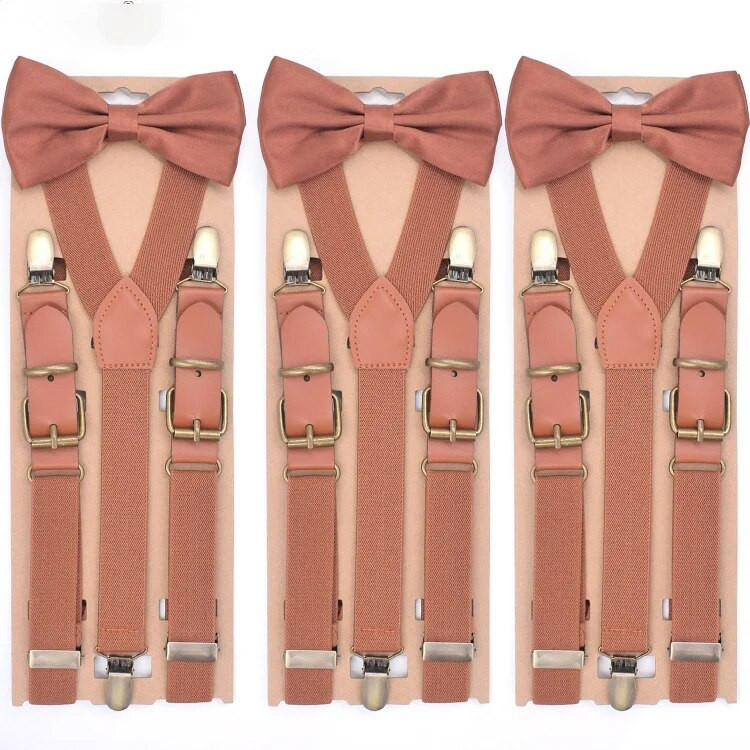 Uniszex vintage nadrágtartók csokornyakkendő szett női férfi állítható PU bőr nadrágtartók kapcsos nadrágok nyakkendők kiegészítők