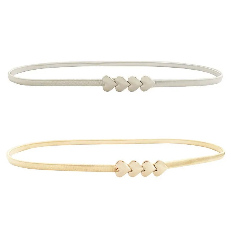 Zlatno srebrni metalni elastični pojas u obliku srca, rastezljivi, tanki, uski pojasevi za žene, ženski modni pojas