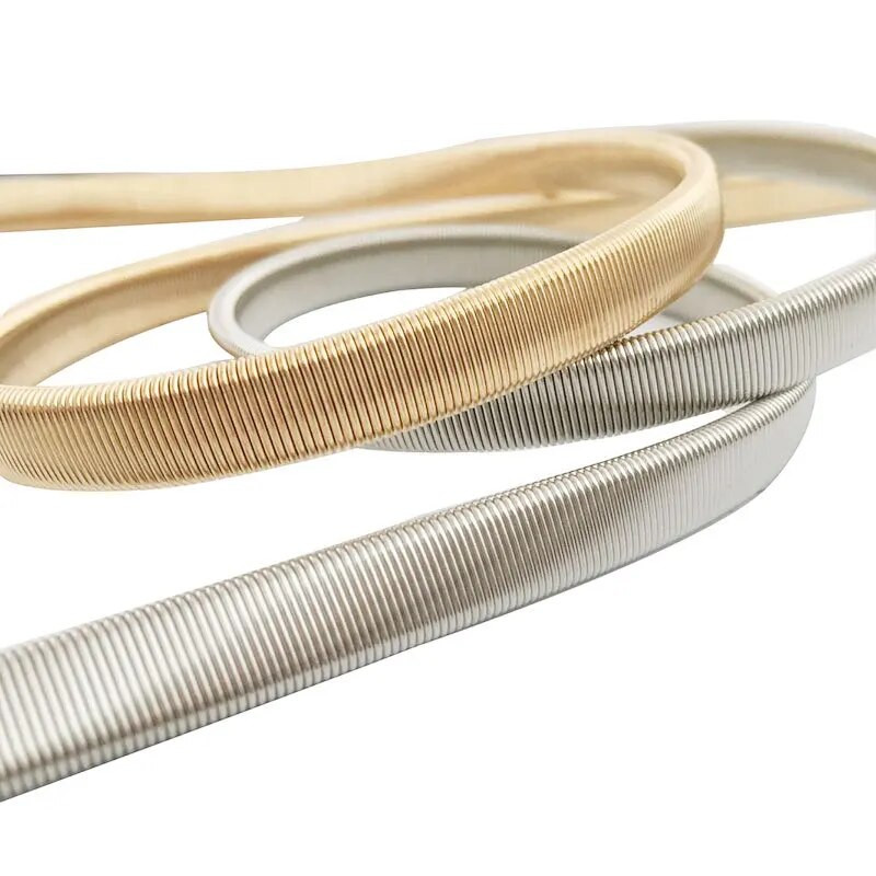 Zlatno srebrni metalni elastični pojas u obliku srca, rastezljivi, tanki, uski pojasevi za žene, ženski modni pojas