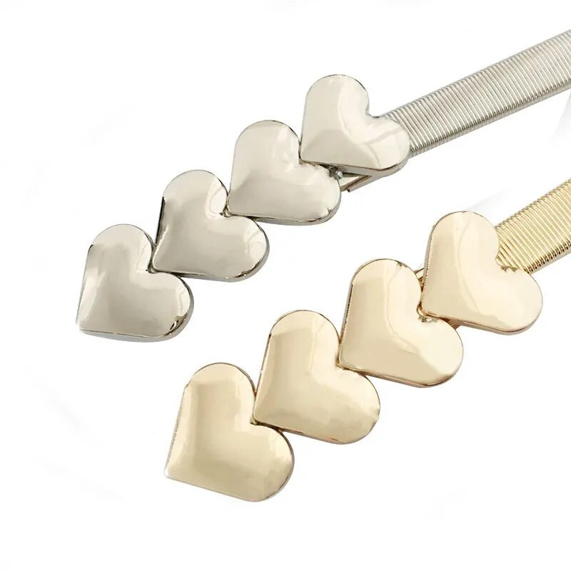 Zlatno srebrni metalni elastični pojas u obliku srca, rastezljivi, tanki, uski pojasevi za žene, ženski modni pojas