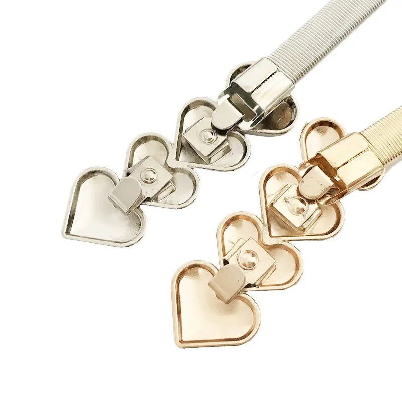 Zlatno srebrni metalni elastični pojas u obliku srca, rastezljivi, tanki, uski pojasevi za žene, ženski modni pojas