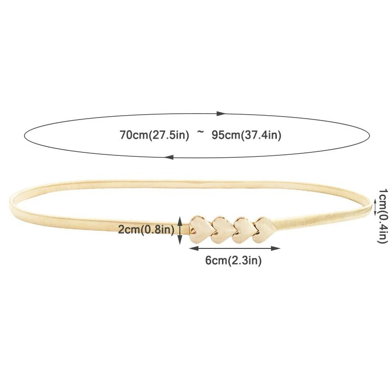 Zlatno srebrni metalni elastični pojas u obliku srca, rastezljivi, tanki, uski pojasevi za žene, ženski modni pojas