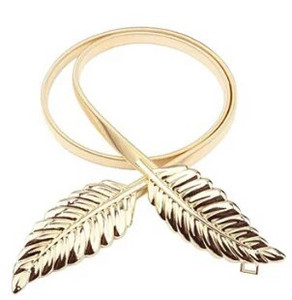 Új divatos női öv női öv vékony női levél kialakítású csattal elülső sztreccs fém derékrész Elasztikus öv Ceinture öv