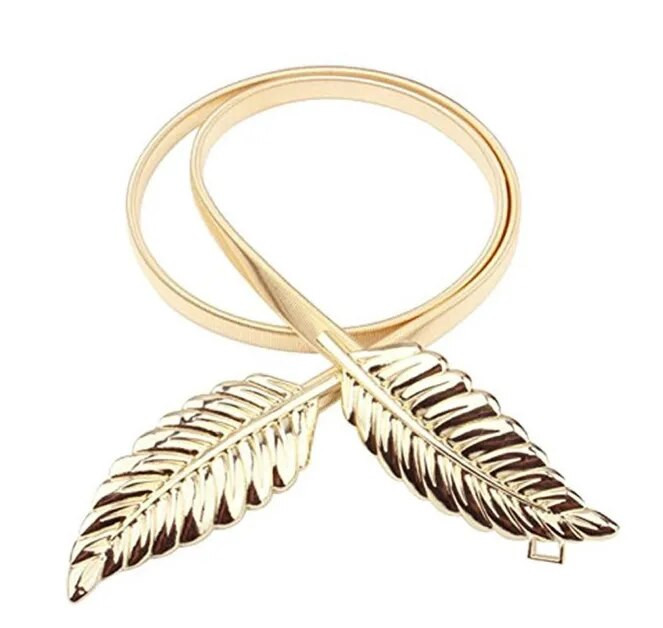 Új divatos női öv női öv vékony női levél kialakítású csattal elülső sztreccs fém derékrész Elasztikus öv Ceinture öv