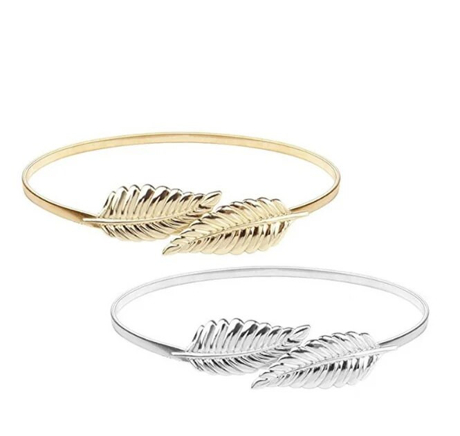 Új divatos női öv női öv vékony női levél kialakítású csattal elülső sztreccs fém derékrész Elasztikus öv Ceinture öv