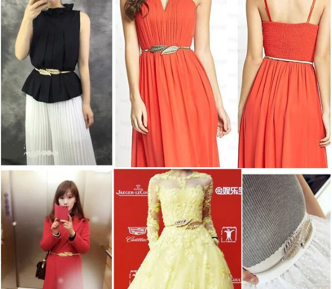 Új divatos női öv női öv vékony női levél kialakítású csattal elülső sztreccs fém derékrész Elasztikus öv Ceinture öv