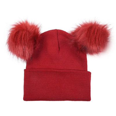 WZCX Double Pompom Skullies Beanes Vienkrāsains Saglabā siltumu āra Unisex Sieviešu elastība Ziemas Pompom Cepure Trikotāžas cepure