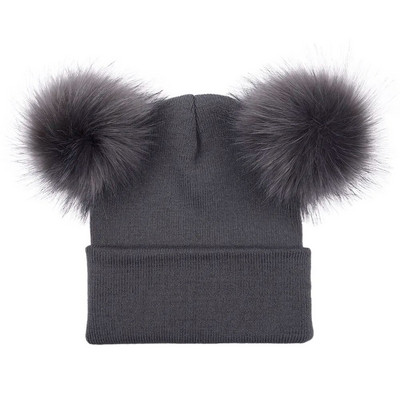 WZCX Double Pompom Skullies Beanes Vienkrāsains Saglabā siltumu āra Unisex Sieviešu elastība Ziemas Pompom Cepure Trikotāžas cepure