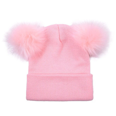 WZCX Double Pompom Skullies Beanes Vienkrāsains Saglabā siltumu āra Unisex Sieviešu elastība Ziemas Pompom Cepure Trikotāžas cepure