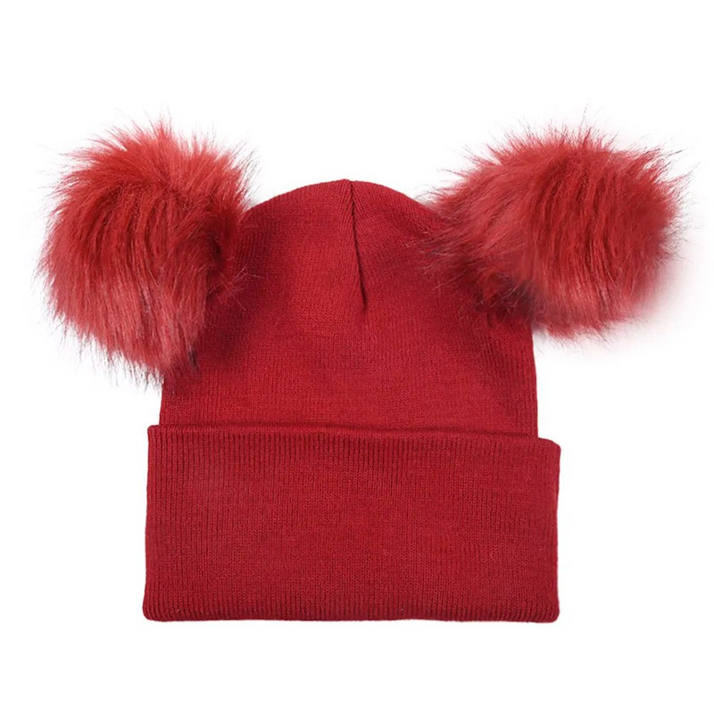 WZCX Double Pompom Skullies Beanes Vienkrāsains Saglabā siltumu āra Unisex Sieviešu elastība Ziemas Pompom Cepure Trikotāžas cepure