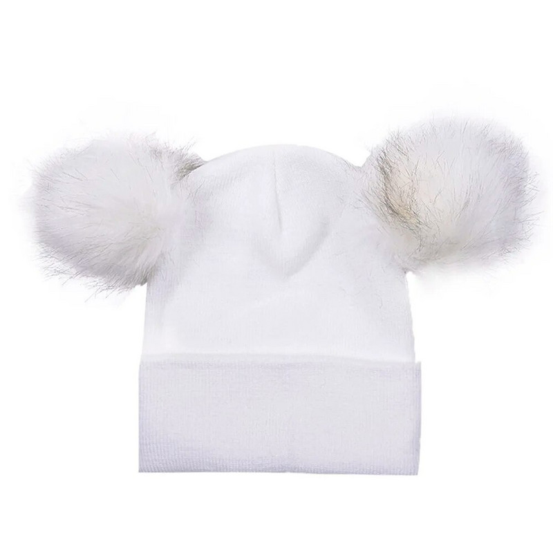WZCX Double Pompom Skullies Beanes Vienkrāsains Saglabā siltumu āra Unisex Sieviešu elastība Ziemas Pompom Cepure Trikotāžas cepure