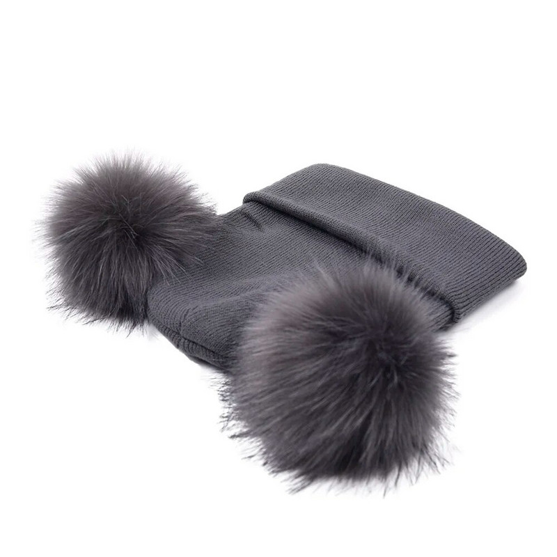 WZCX Double Pompom Skullies Beanes Vienkrāsains Saglabā siltumu āra Unisex Sieviešu elastība Ziemas Pompom Cepure Trikotāžas cepure