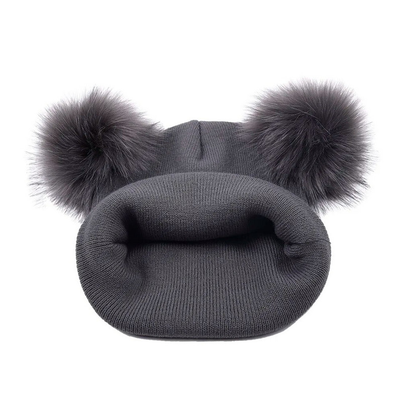 WZCX Double Pompom Skullies Beanes Vienkrāsains Saglabā siltumu āra Unisex Sieviešu elastība Ziemas Pompom Cepure Trikotāžas cepure