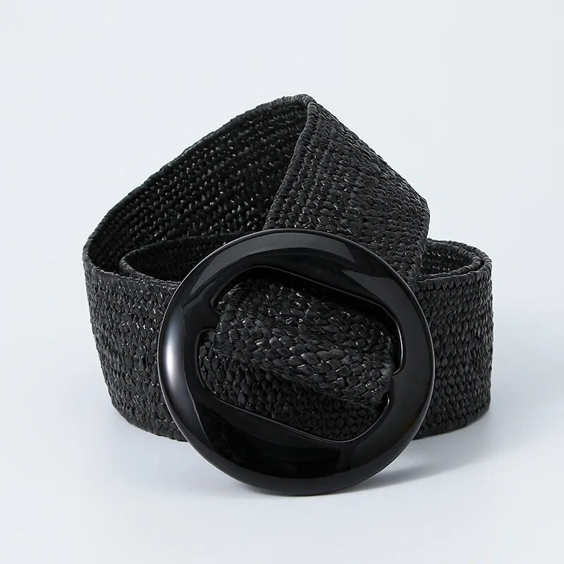 Zaļš Melns Dzeltens Vintage Pīta jostasvieta Sieviešu josta Apaļa Sprādze Plata Stils Elastīga Sieviešu Sieviešu Apģērbu Aksesuāri