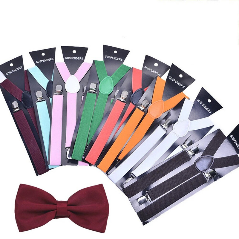 HUISHI Muški tregeri s leptir-mašnom Modni ženski komplet leptir-kravata Naramenice Podesivi tregeri Kravate za vjenčanje, dodaci crna