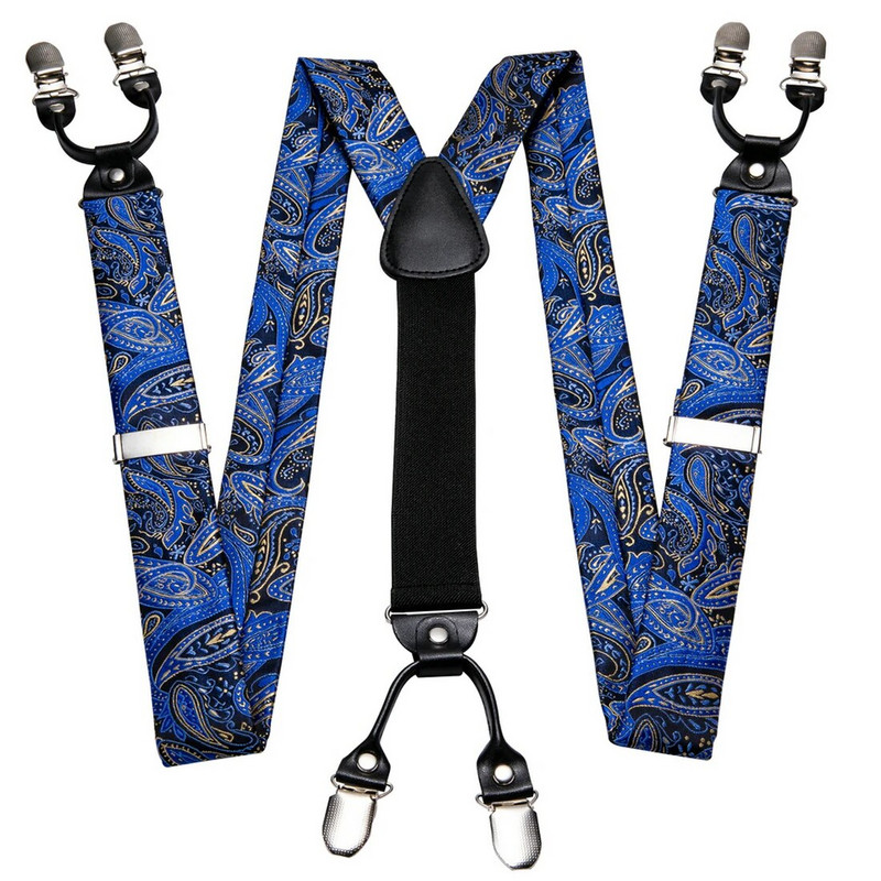 Luksuzni tregeri za muškarce, svilena komplet leptir mašna, dugmad za manžete, elastični vjenčani tregeri, leptir leptir kravata sa 6 kopči za božićnu zabavu