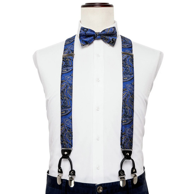 Luksuzni tregeri za muškarce, svilena komplet leptir mašna, dugmad za manžete, elastični vjenčani tregeri, leptir leptir kravata sa 6 kopči za božićnu zabavu