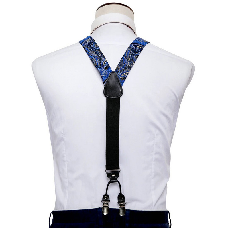 Luksuzni tregeri za muškarce, svilena komplet leptir mašna, dugmad za manžete, elastični vjenčani tregeri, leptir leptir kravata sa 6 kopči za božićnu zabavu