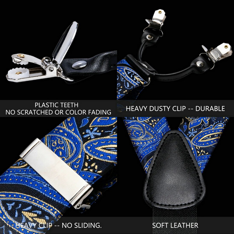 Luksuzni tregeri za muškarce, svilena komplet leptir mašna, dugmad za manžete, elastični vjenčani tregeri, leptir leptir kravata sa 6 kopči za božićnu zabavu