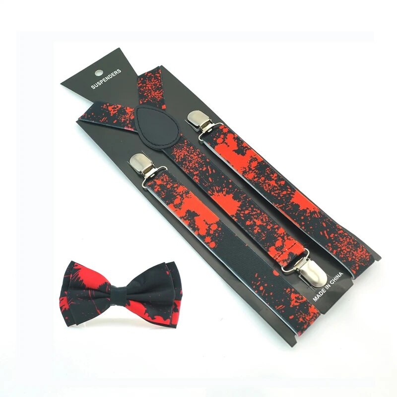 Harisnyatartók Nadrághoz Nadrágtartó Csokornyakkendő szett Férfi Női 3 "Vérvörös vámpír" minta vegyes Y alakú merevítős nyakkendő készletek