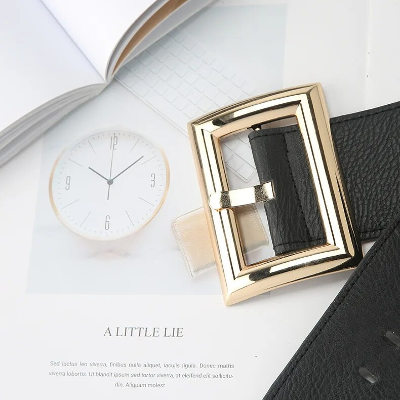 Modes platas sieviešu jostas elastīgas PU ādas Cummerbund HOT Big Pin sprādze zelta metāla jostas jostas jostasvietas kleita mētelis dāmām dāvanas