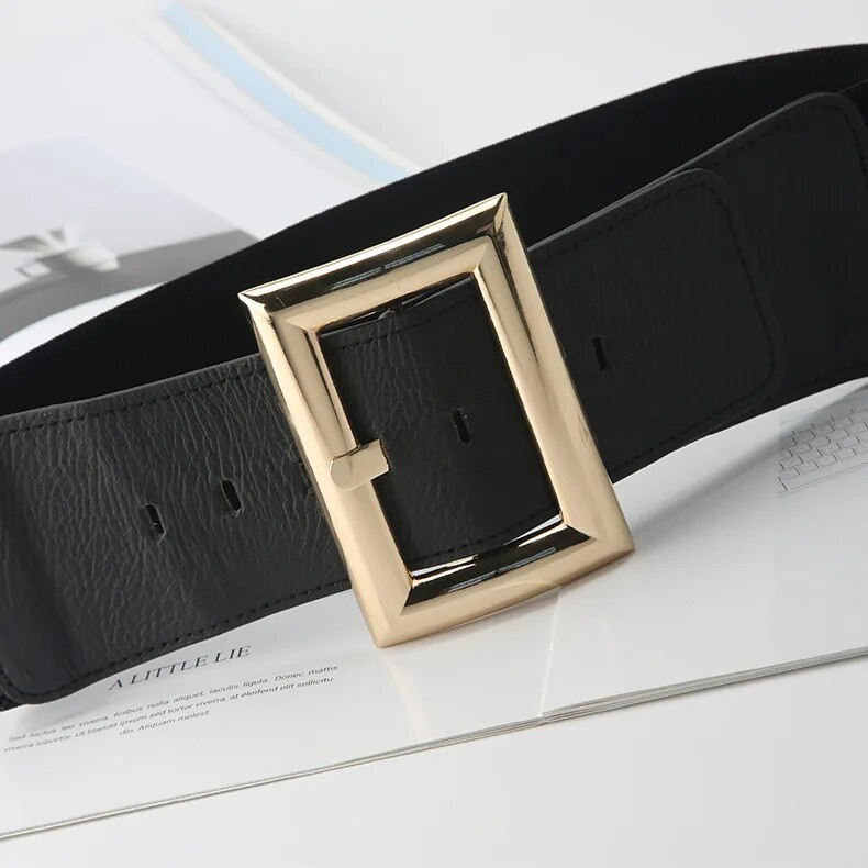 Modes platas sieviešu jostas elastīgas PU ādas Cummerbund HOT Big Pin sprādze zelta metāla jostas jostas jostasvietas kleita mētelis dāmām dāvanas