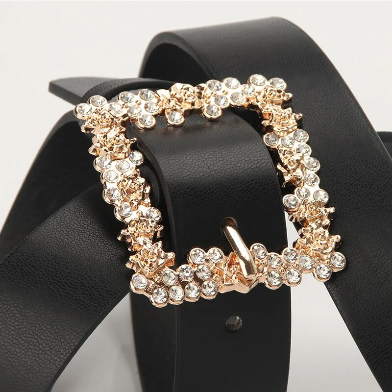 Új szögletes tűs csat női öv luxus kialakítású szalag fényes strassz szélességű övek elegáns női vintage nadrág farmer csuklópánt