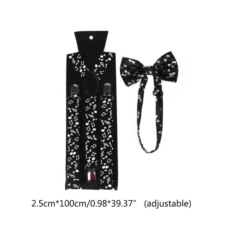 Mehed, naised, 2 in 1, traksid, kikilipsu komplekt, must valge muusika noodid klaveriklaviatuuriga, trükk reguleeritav Y-seljaosaga vööga kaelaside Lavapidu
