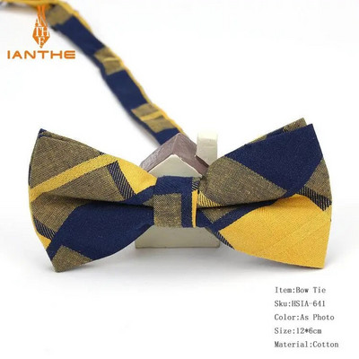 Vadonatúj férfi öltöny Pamut csokornyakkendő esküvői kockás Vintage csokornyakkendő férfiaknak Check Vintage nyakkendő Gravatas Slim cravats