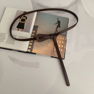 Sieviešu savvaļas josta Plāna jostasvieta mezglota bantīte vidukļa josta dāmām modes ādas kleita apģērbi dekorācijas siksna