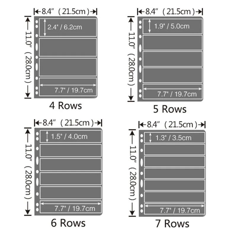 10 kom/lot albuma za poštanske marke. Stranice za ponovno punjenje 4 5 6 7 linija Rešetka bez kiseline Držač markica Listovi crni prozirni novac Stranica novčanica