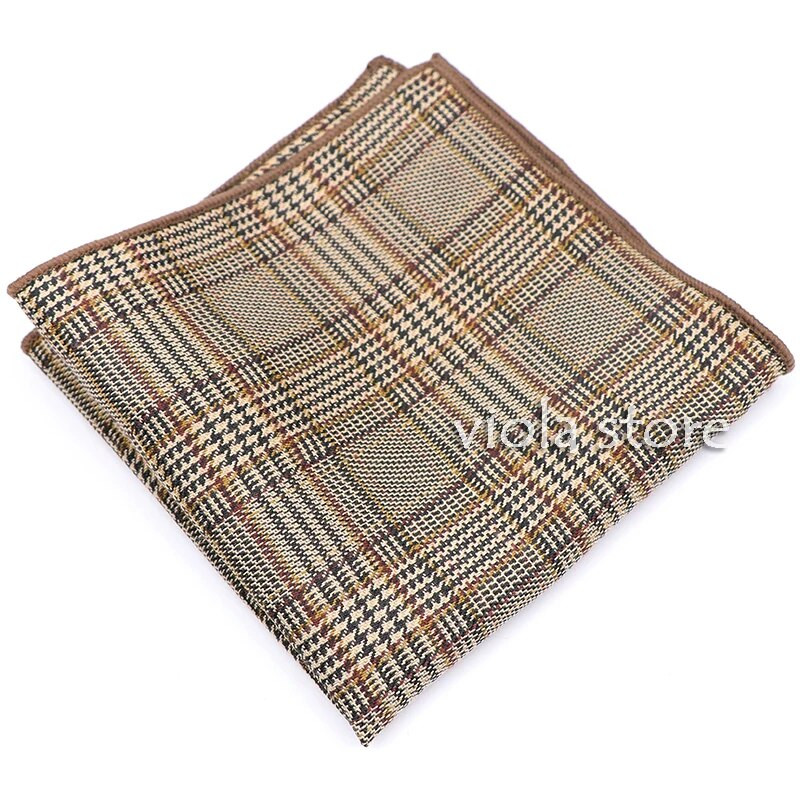 Klasisks rūtains, svītrains vilnas kaklasaite, kas atbilst kabatas kvadrātam, 24 cm, brūns vīriešu uzvalks, vakariņas ikdienas kabatlakats smokings dāvanu aksesuārs