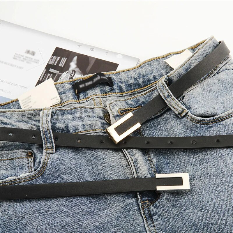 Uus moodne nahast õhuke vöö naistele metallist pandlaga vöörihm Disainer naiste pükskleit Lihtsa kaunistusega vöörihm