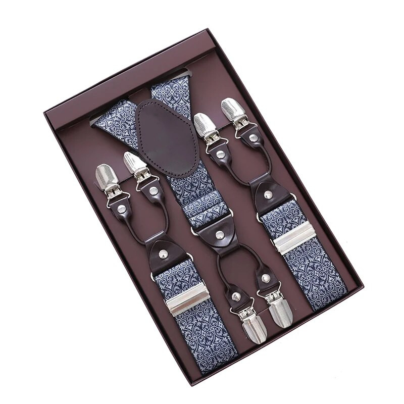 Vintage Paisley nadrágtartók férfiaknak Vőlegények Vőlegények Esküvői Party Y-back 6 fém kapocs Szmoking nadrágtartó, Apa Férj Ajándékok