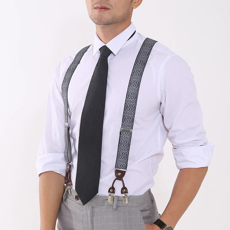Vintage Paisley nadrágtartók férfiaknak Vőlegények Vőlegények Esküvői Party Y-back 6 fém kapocs Szmoking nadrágtartó, Apa Férj Ajándékok