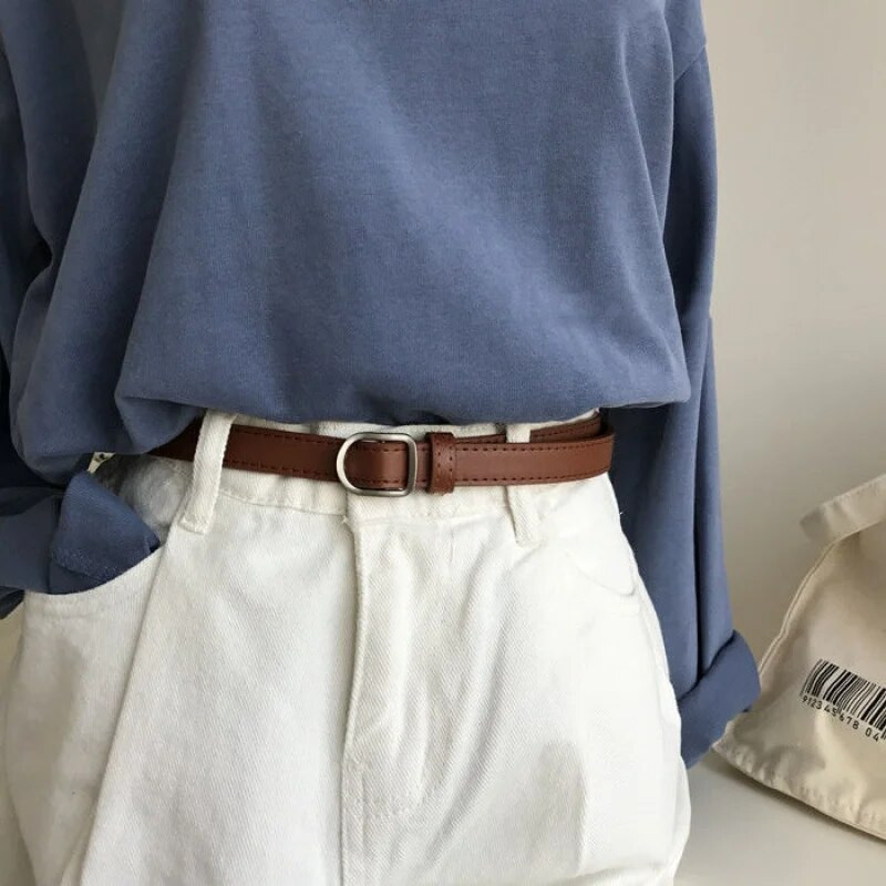 Neformālas sievietes vienkāršas pu bezcaurumu plānas jostas korejiešu stila studentu džinsi jostas meitenēm melnā krāsā forša jostasvieta