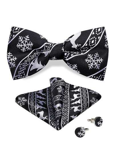 Divatos selyem karácsonyi férfi csokornyakkendő klasszikus kék jávorszarvas hóember mintás nyakkendő előtti csokornyakkendő férfinak zseb négyzet mandzsettagomb készlet ajándék
