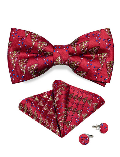 Divatos selyem karácsonyi férfi csokornyakkendő klasszikus kék jávorszarvas hóember mintás nyakkendő előtti csokornyakkendő férfinak zseb négyzet mandzsettagomb készlet ajándék