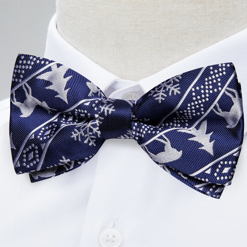 Divatos selyem karácsonyi férfi csokornyakkendő klasszikus kék jávorszarvas hóember mintás nyakkendő előtti csokornyakkendő férfinak zseb négyzet mandzsettagomb készlet ajándék