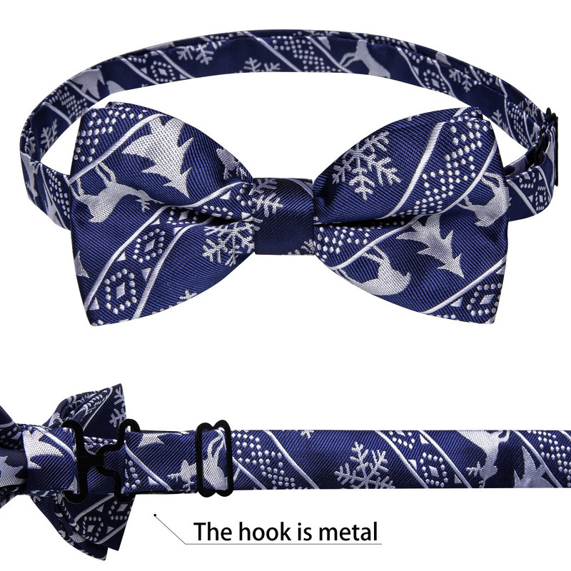 Divatos selyem karácsonyi férfi csokornyakkendő klasszikus kék jávorszarvas hóember mintás nyakkendő előtti csokornyakkendő férfinak zseb négyzet mandzsettagomb készlet ajándék