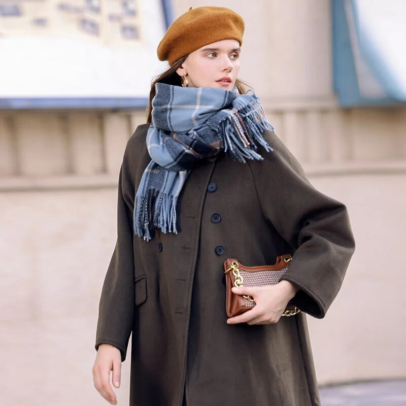 2023 m. Nauja madinga skara, languota apykakle, marškinėliai, moteriški elegantiški moteriški kepuriai, moteriški šalikai, žieminiai, šilti kašmyro spalvos šalikai, moteriški įvyniojimai