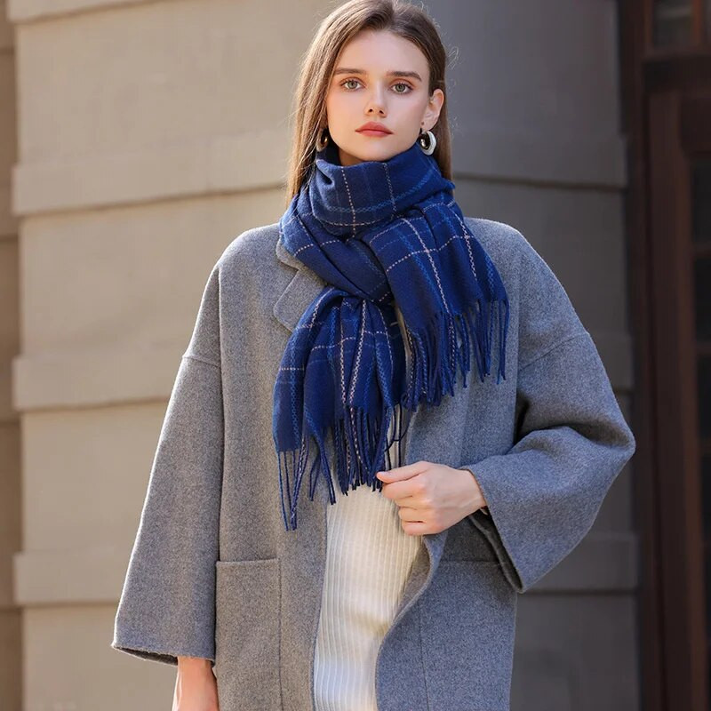 2023 m. Nauja madinga skara, languota apykakle, marškinėliai, moteriški elegantiški moteriški kepuriai, moteriški šalikai, žieminiai, šilti kašmyro spalvos šalikai, moteriški įvyniojimai